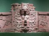 National Museum of Anthropology in Mexico City. Maya mask. Stucco frieze from Placeres, Campeche.